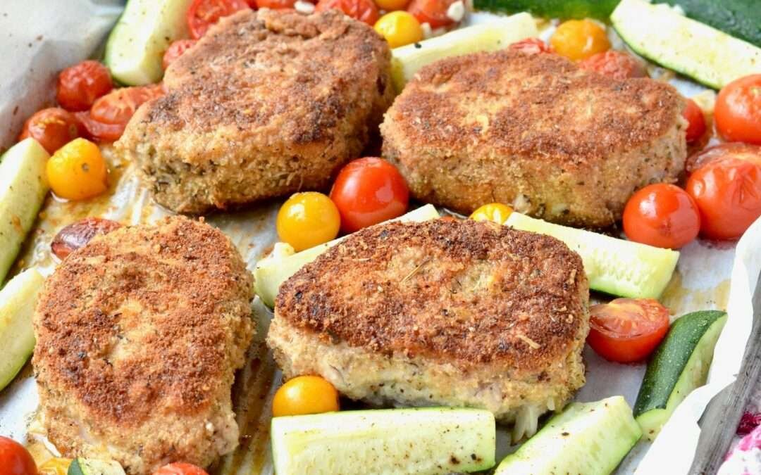Sheet Pan Breaded Pork Chops & Veggies