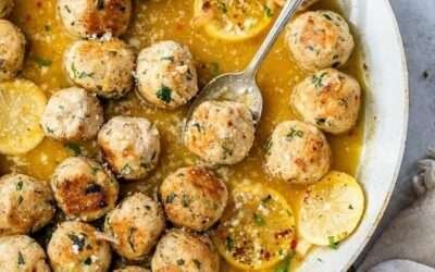 Chicken Romano Meatballs with Lemon White Wine Sauce