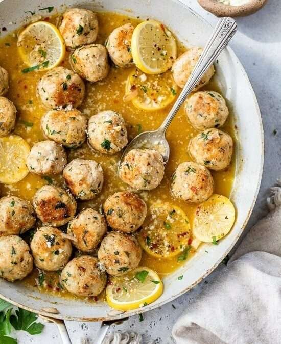 Chicken Romano Meatballs with Lemon White Wine Sauce