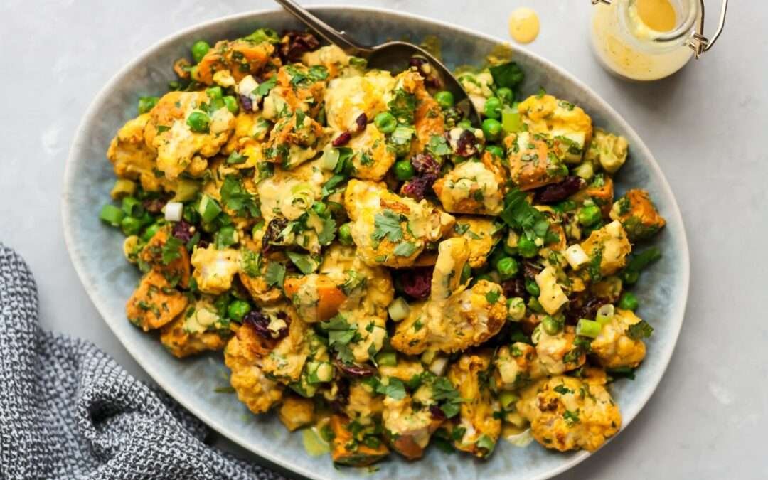 Curry Roasted Cauliflower Sweet Potato Salad