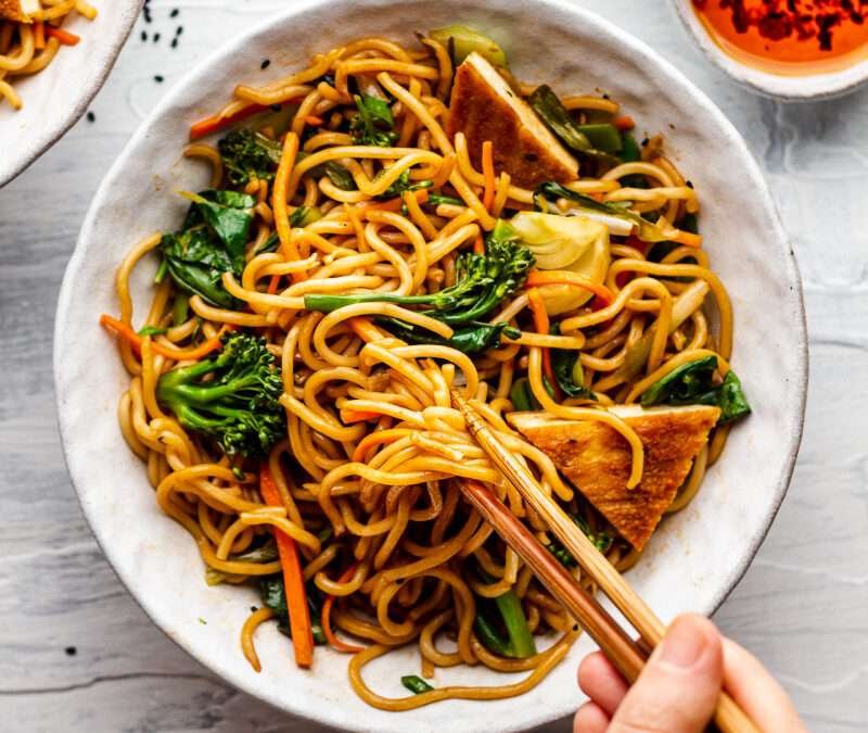 Quick vegan spring onion noodles