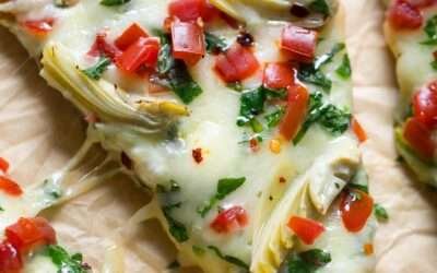 Cheesy Spinach Artichoke Flatbread Pizzas