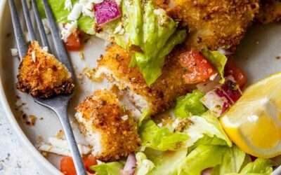 Air Fryer Chicken Milanese with Mediterranean Salad