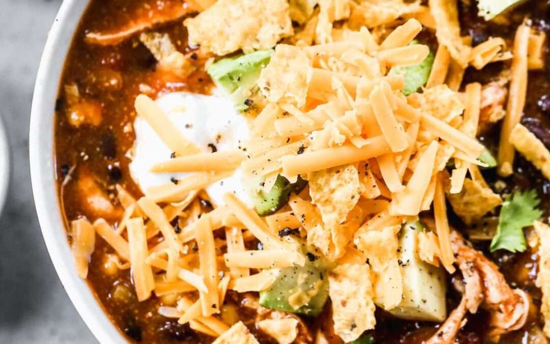 Crockpot Chicken Enchilada Soup {Easy + Low Calorie}