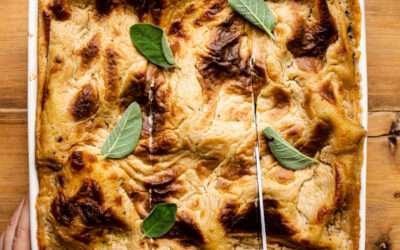 Vegan lasagna with pumpkin and mushroom