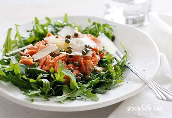 Arugula Salmon Salad with Capers and Parmesan