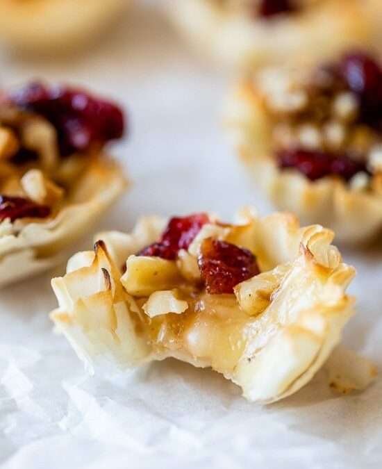 Baked Brie Phyllo Cups with Craisins and Walnuts