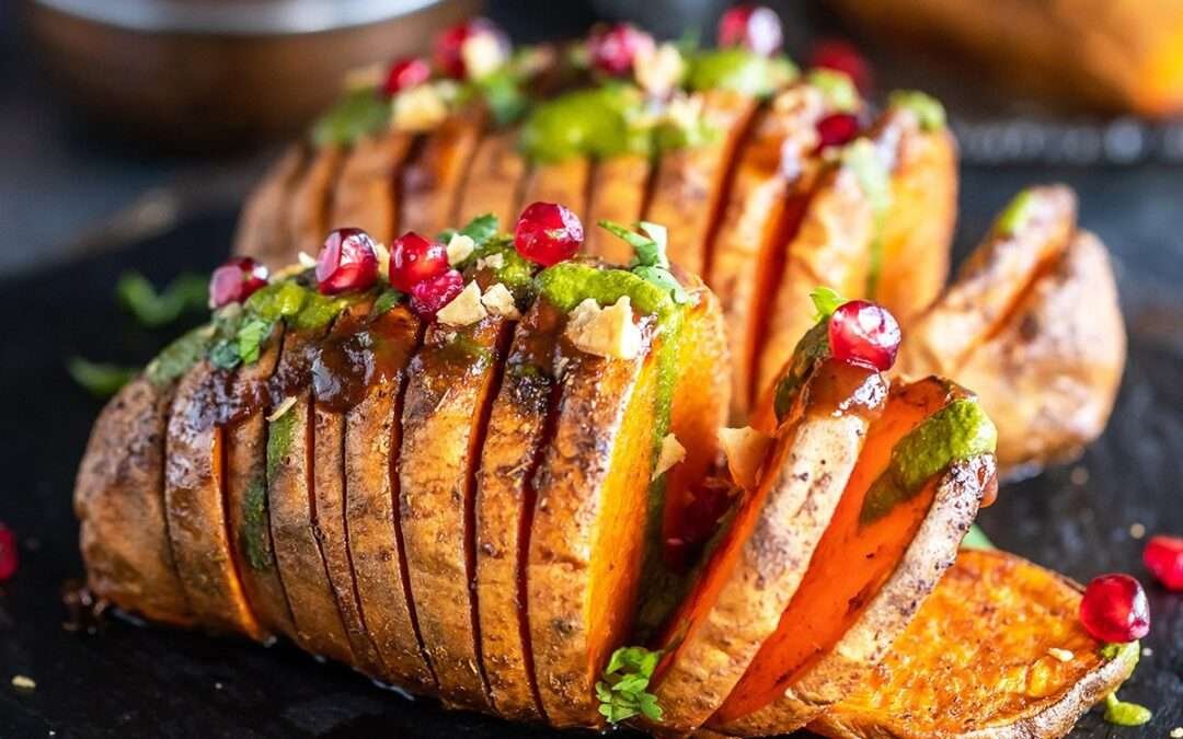 Hasselback Sweet Potatoes Chaat – Cook With Manali