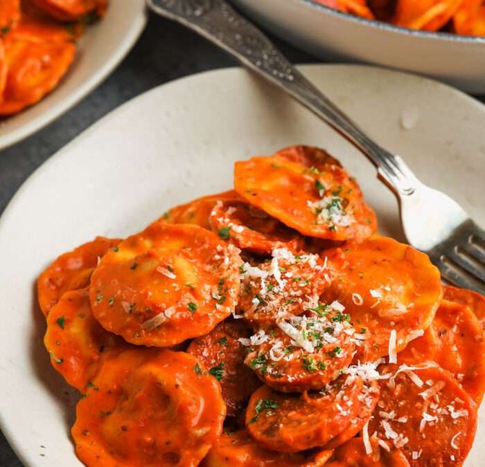 Easy Ravioli with Tomato Cream Sauce