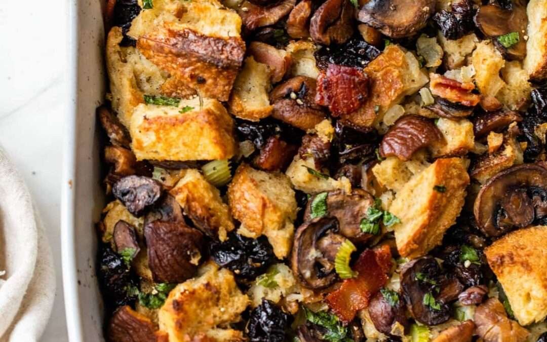 Rustic Chestnut Stuffing with Mushroom and Bacon