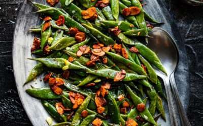Roasted green beans with almond bacon