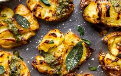 Smashed potatoes with sage pesto