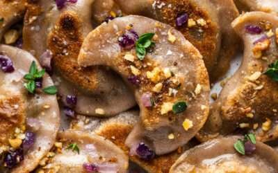 Vegan gluten-free pierogi with mushrooms