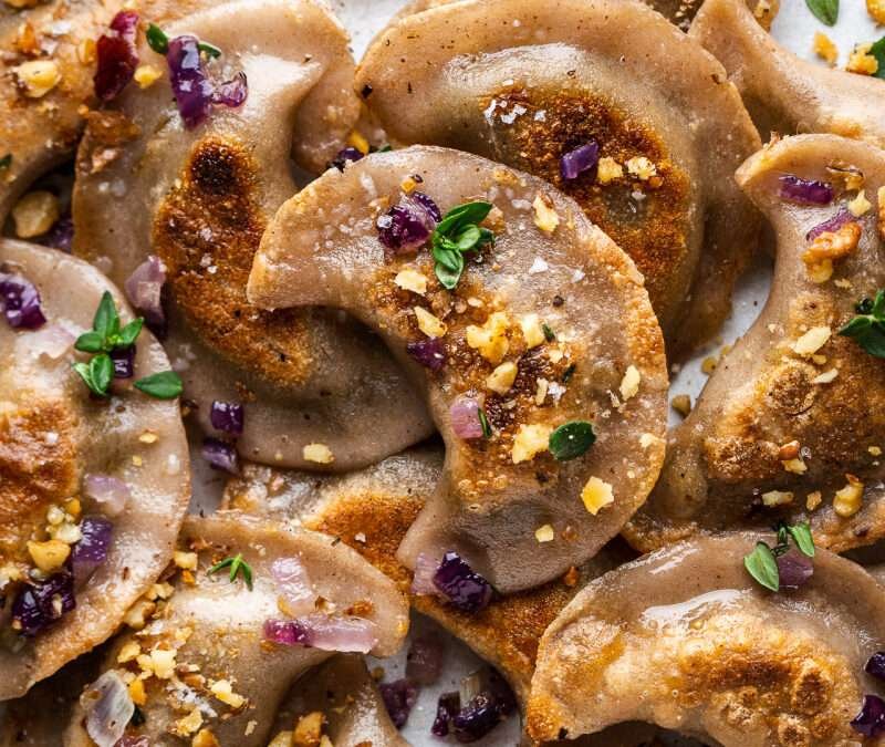 Vegan gluten-free pierogi with mushrooms