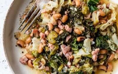 Black-Eyed Peas with Leftover Ham, Collard Greens and Cabbage