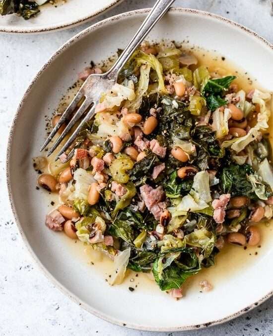 Black-Eyed Peas with Leftover Ham, Collard Greens and Cabbage