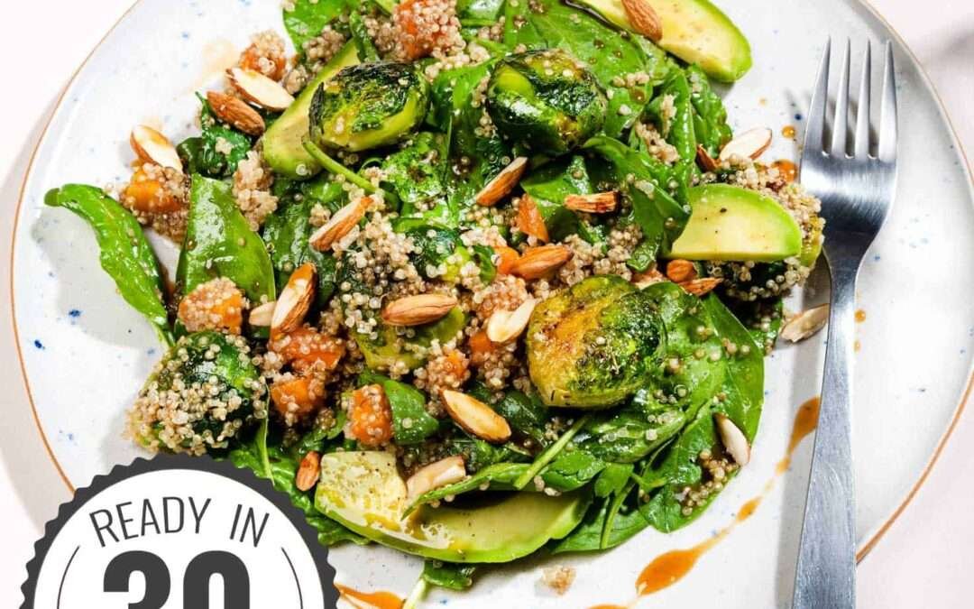 Smashed Brussel Sprouts Salad with Quinoa