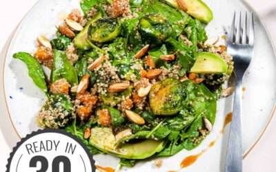 Smashed Brussel Sprouts Salad with Quinoa