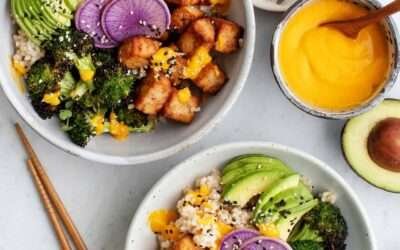 Tofu Broccoli Bowls with Carrot Ginger Dressing Recipe