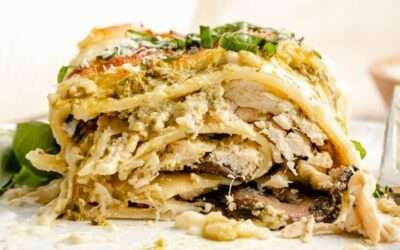 Pesto Mushroom Chicken Lasagna Roll Ups