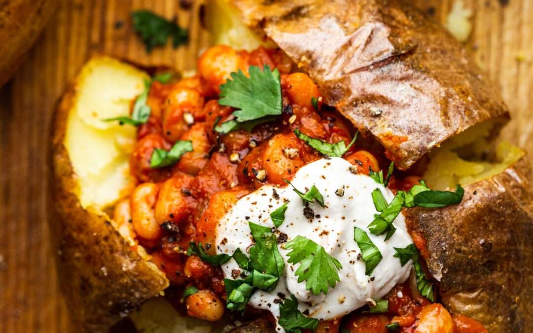 Baked potatoes with smoky beans