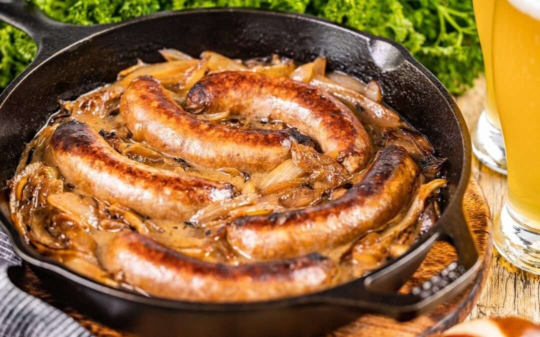 Beer Braised Bratwurst and Onions
