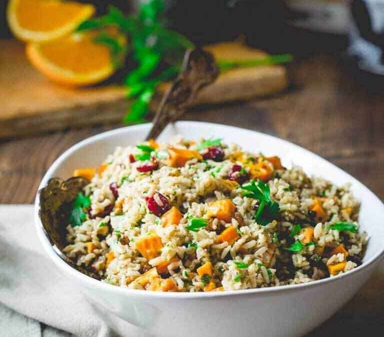 Brown Rice Salad with Cranberries and Sweet Potato