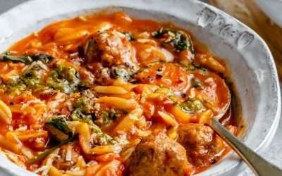 Tomato Orzo Soup with Mini Turkey Meatballs