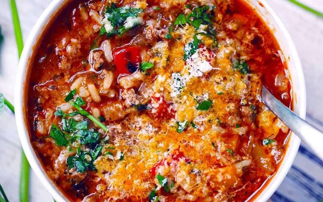 Stuffed Pepper Soup with Ground Beef and Rice- Bowl of Delicious