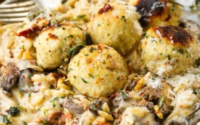 Baked Chicken Meatballs w/ Creamy Orzo