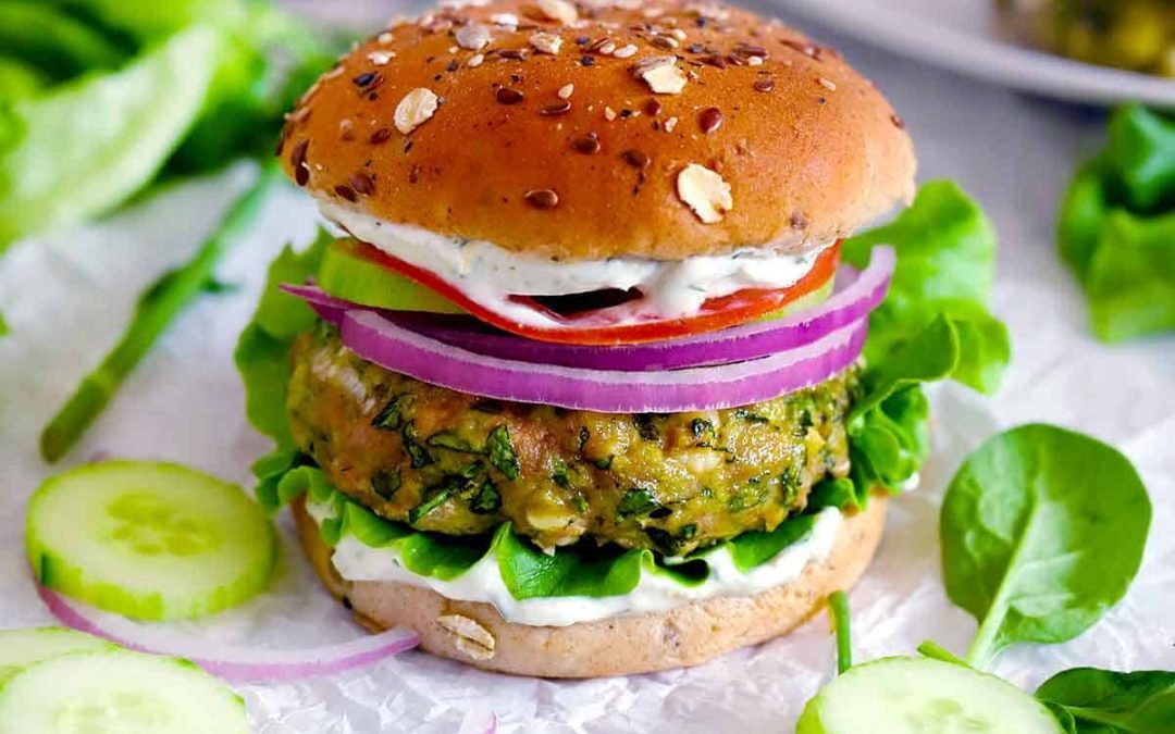 Spanakopita Turkey Burgers with Yogurt Sauce