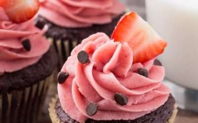 Chocolate Cupcakes with Strawberry Frosting
