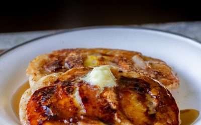 Peach Upside-Down Pancakes (vegan, nut-free, soy-free)