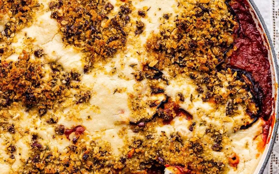 Aubergine bake with cashew bechamel