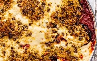 Aubergine bake with cashew bechamel