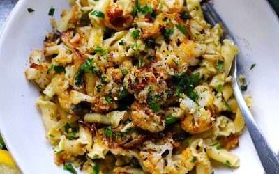 Roasted Cauliflower Pasta with Crispy Onions and Breadcrumbs