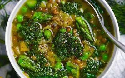 Spring Lentil Vegetable Soup with Fresh Herb Pistou