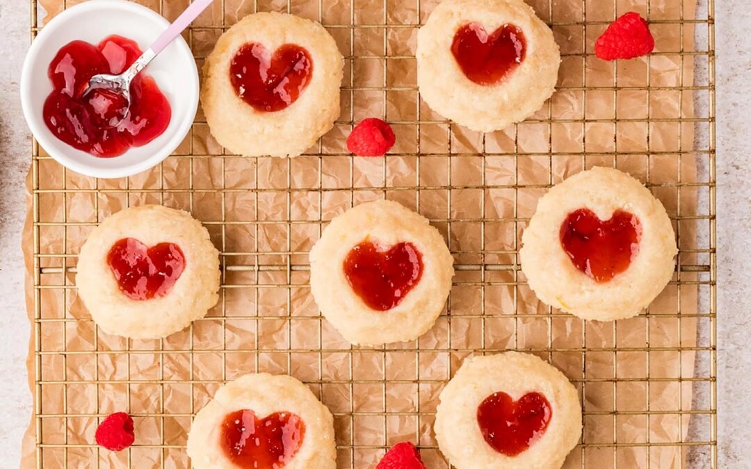 Heart-Shaped Raspberry Thumbprint Cookies (Simple and Buttery)