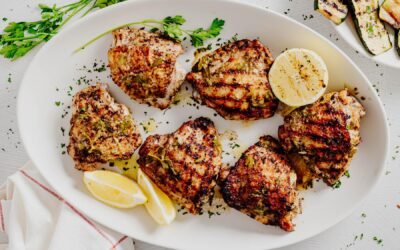 Grilled Lemon Chicken Thighs with Lemon Herb Sauce